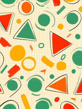 Colorful Abstract Pattern with Geometric Shapes on Grid Background