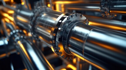 Close-Up of Industrial Piping System with Flange