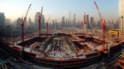 Obraz premium Construction Area with Cranes in Urban Setting