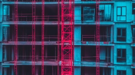 Aerial View of Construction Site with Scaffold Framework