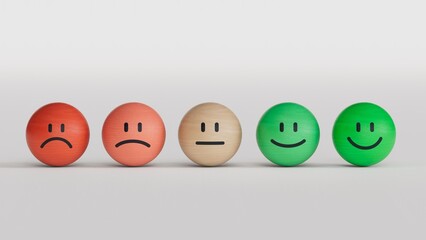 Set of emoji emoticons with sad and happy mood, evaluation, Increase rating, Customer experience, Satisfaction and best excellent services rating concept, 3d render.
