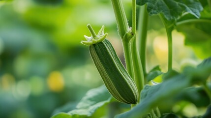 Green Zucchini Growing on a Vine