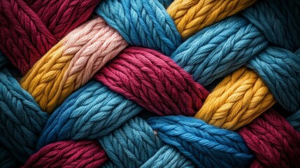 Interwoven Threads of Red, Blue, and Yellow Yarn