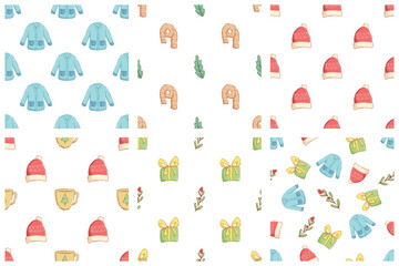winter cloth seamless pattern. cute doodle christmas clothes illustration