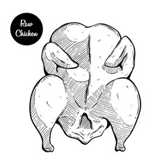 raw chicken meat hand drawing on white background