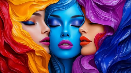 Fototapeta premium Colorful Abstract Faces with Hair Swirls Beauty Fashion Art Cosmetics