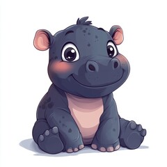 Naklejka premium Cute Baby Hippo Cartoon Illustration Adorable Animal Character Design