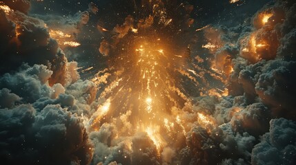 Fototapeta premium From below shot of wonderful vivid fireworks exploding on background of black night sky