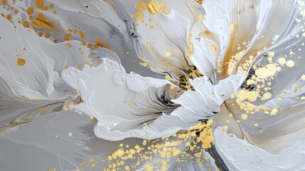 gold and white abstract flower painting poster background
