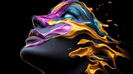 Fototapeta premium Abstract Woman Face Portrait with Colorful Paint Splashes