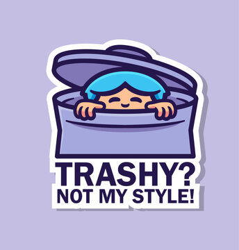 A man on a trash can Cartoon vector sticker