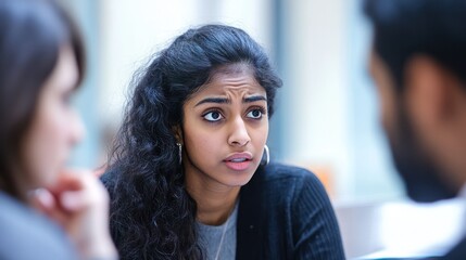 Diverse organizational teams experience microaggressions Including Indian and Sub-Saharan African experts in a tense office meeting