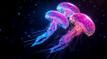 Glowing Jellyfish with Shimmering Tentacles Underwater