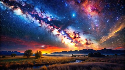 Fototapeta premium Vast Cosmic Landscape Illustrating the Concept of Infinite Space with Stars and Galaxies Beyond Reach