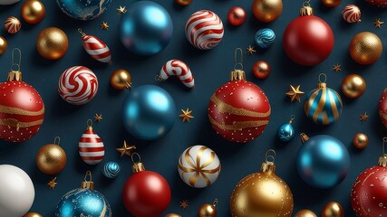 Magical Christmas Night with Decorated Trees and Falling Snow and balls