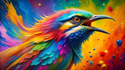 Obraz premium Vibrant Abstract Art Depicting a Bird's Scream in Bold Colors and Dynamic Brush Strokes