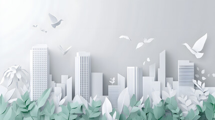 Fototapeta premium The person who knows. Tree, Achieve sustainable growth, World Environment Day. White eco urban city and nature landscape background paper art style.