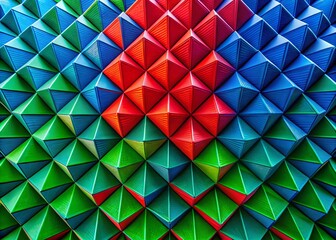 Vibrant Abstract Composition Featuring Green, Blue, and Red Colors in Dynamic Geometric Patterns