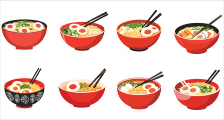 Delicious ramen bowl vector. Illustrated ramen soup bowl. Tasty noodle bowl vector. Authentic Asian noodle bowl illustration