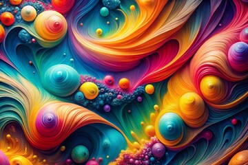 Vibrant Abstract Computer Wallpaper with Colorful Geometric Shapes and Dynamic Fluid Patterns