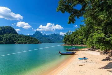 Fototapeta premium Minimalist depiction of the Golden Triangle border with simple lines representing the Mekong River dividing Thailand, Laos, and Myanmar