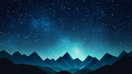 Obraz premium A breathtaking wide angle view of star filled night sky glowing over majestic mountains, creating serene and tranquil atmosphere