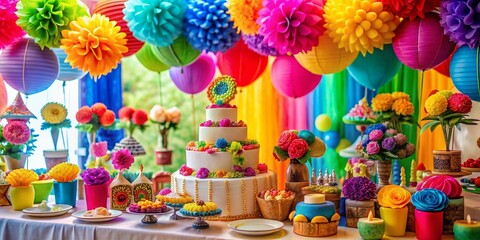 Fototapeta premium Vibrant and Colorful Feliz Cumpleaños Decorations for a Joyful Birthday Celebration Atmosphere