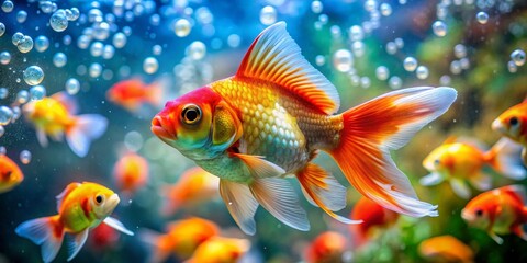 Fototapeta premium Vibrant and Colorful Goldfish Swimming Gracefully in a Crystal Clear Aquarium Environment