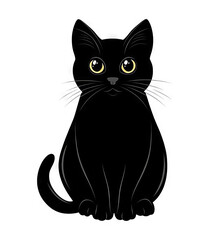 Cute Black Cat Illustration with Transparent Background for Design Elements and Overlays