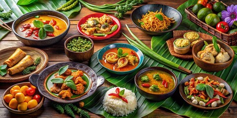 Fototapeta premium Vibrant and Flavorful Thai Cuisine Displayed in a Colorful Setting for a Culinary Experience