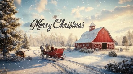 cute "Merry Christmas" written in elegant calligraphy on a backdrop of a snowy winter landscape.