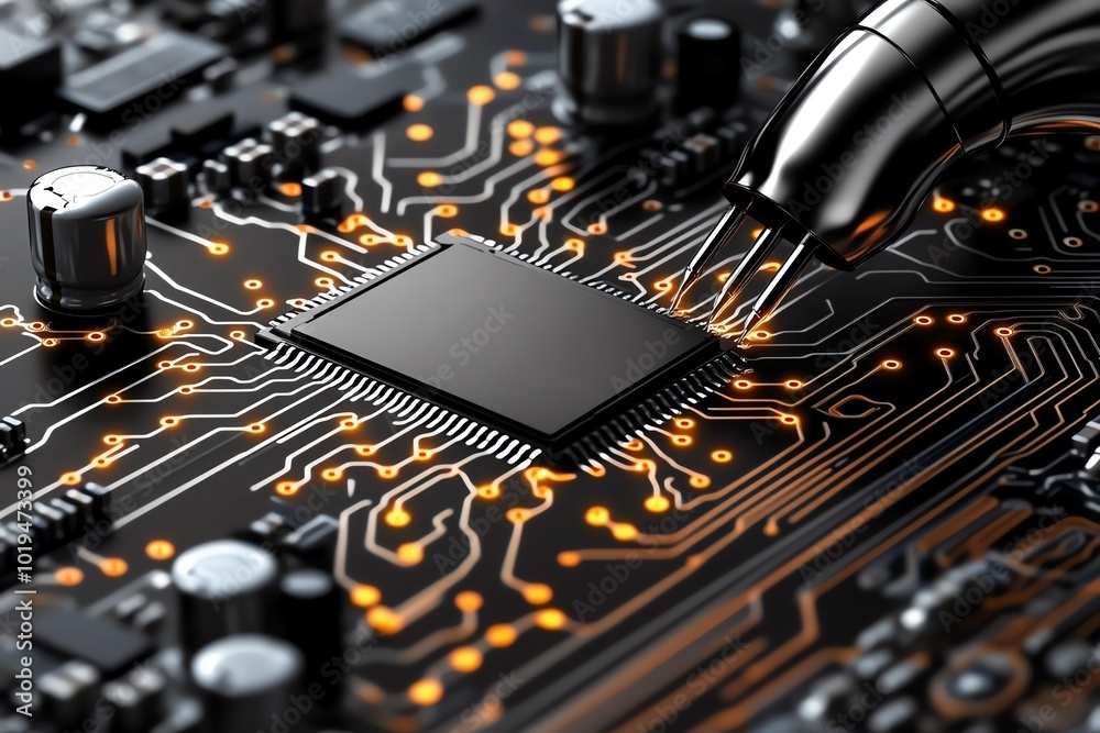 Poster Minimalist design of a disassembled circuit board, with simple lines representing the components laid out for reverse engineering