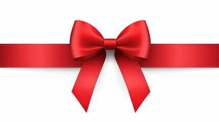 Fototapeta premium An elegant red ribbon tied into a bow placed on a white background, symbolizing celebration, gifting, or holiday themes..