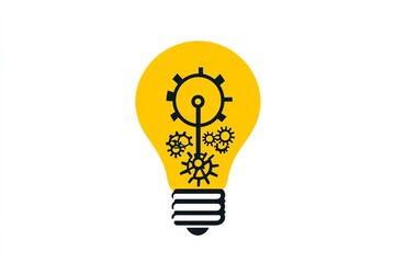 Minimalist icon of a lightbulb with small gears inside, representing tomorrow&acirc;&euro;&trade;s solutions through innovation and simplicity