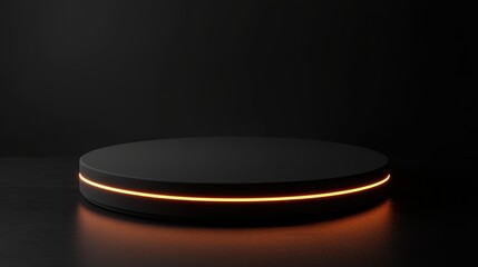 Sleek Matte Black Podium with Neon Edge Lighting Against a Dark Background for a High-Energy Presentation Atmosphere