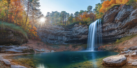 Beautiful Panoramic beautiful deep  forest waterfall natural