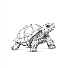 Fototapeta premium Detailed line drawing of a tortoise in motion