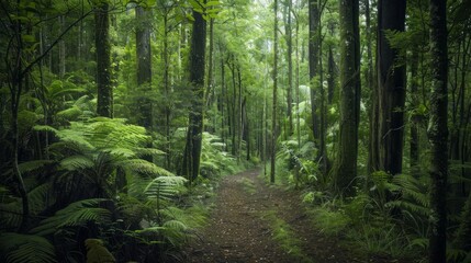 The redwoods forest, rotorua, north island, New Zealand. Tall trees. Forest image. Natural landscape image of jungle