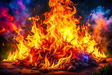 Fototapeta premium Vibrant Cartoon Fire Clipart with Bright Flames and Dynamic Colors for Creative Design Projects