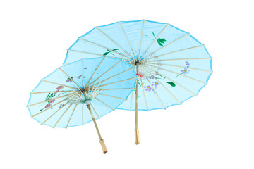 PNG, Two blue Japanese umbrellas, isolated on white background