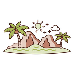 Coconut tree in the middle of the sea in flat style. vector illustration.