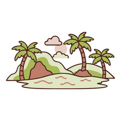 Coconut tree in the middle of the sea in flat style. vector illustration.