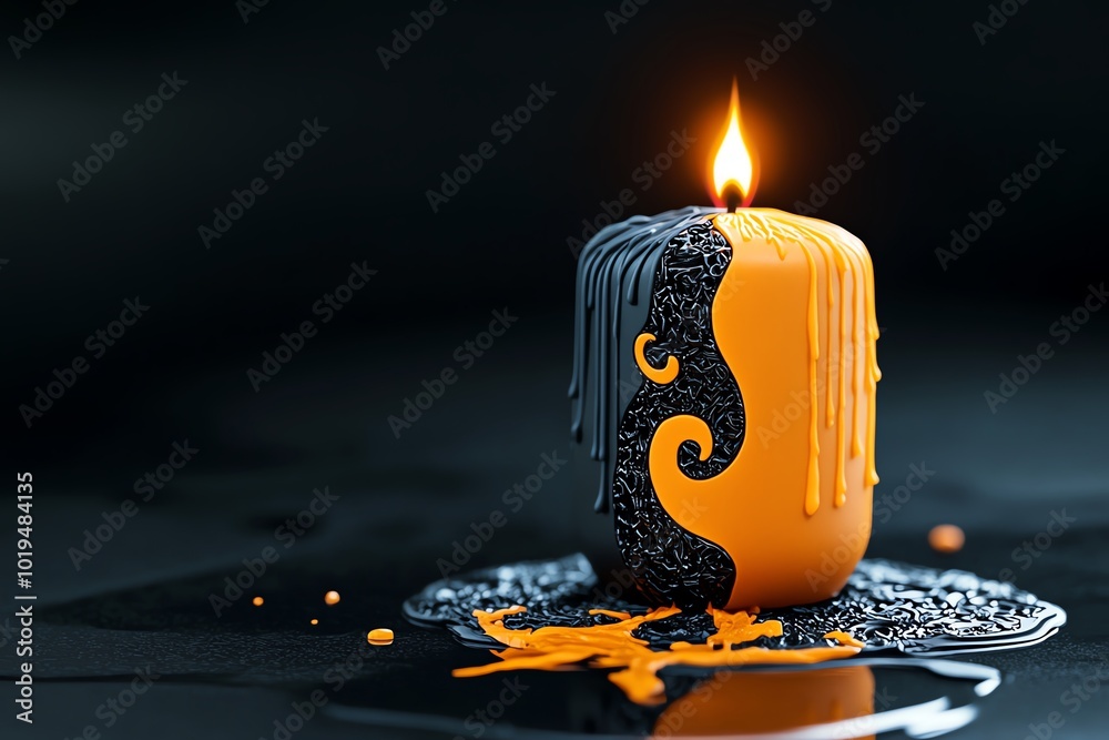 Poster realistic depiction of a candle burning with a flame on one side and darkness on the other, represen