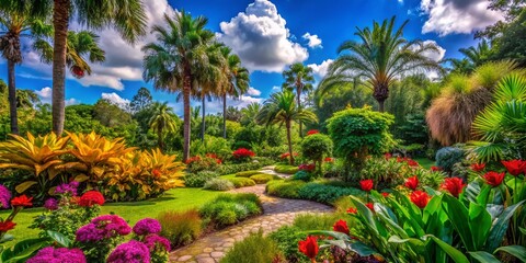 Fototapeta premium Vibrant Flora and Lush Landscapes of a Botanical Garden Showcasing Nature's Beauty in Florida