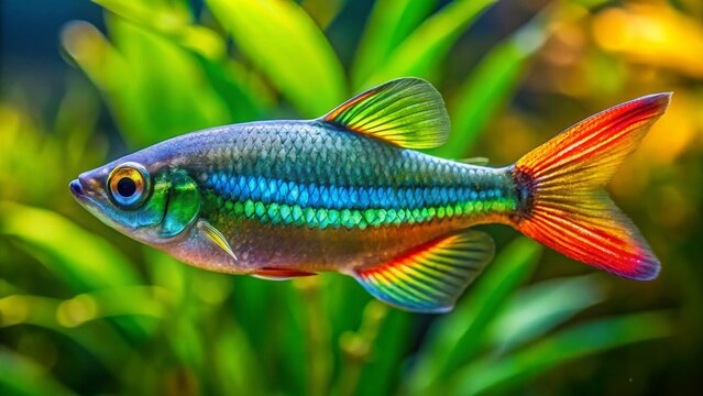 Vibrant Forktail Rainbowfish Swimming Gracefully in Clear Freshwater Aquatic Habitat Close-Up