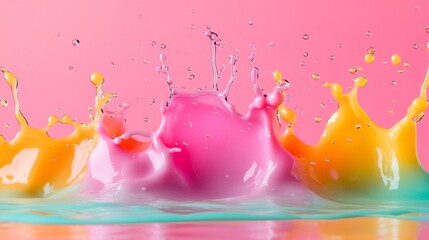 Colorful Liquid Splash on Pink Background