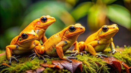 Vibrant Golden Frogs of Panama in Their Natural Habitat Showcasing Nature's Colorful Diversity