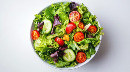 Healthy Salad Bowl. An overhead shot of a healthy salad bowl with a variety of colorful vegetables, perfect for health and wellness brand promotions.