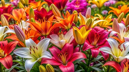 Obraz premium Vibrant Lilies in Bloom: A Stunning Collection of Colorful Flower Photography for Nature Lovers