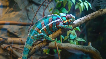 Vibrant Chameleon Resting on a Branch